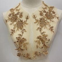 1 Paar goldfarbene Perlenstickerei mit Pailletten und Spitzenapplikationen auf Blumenstoff, DIY-Kragen, Aufnäher, Hochzeitskleid, Kleid