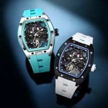 CHANCE 9-198G-1 Großhandel Himmelblaue mechanische Uhren Stahlgehäuse Tourbillon Automatikuhren Luxus-Hohlzifferblattuhr für Herren