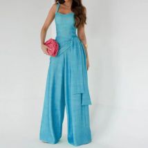 Büro Mode Taille Spitze-up Lange Overalls Frauen Elegante Ärmel Solide Party Strampler Sommer Beiläufige Lose Playsuits Overalls