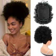Afro Puff Kordelzug-Pferdeschwanzverlängerung für schwarze Frauen, hochwertiger schwarzer kurzer synthetischer Afro-Pferdeschwanz für Frauen und Mädchen