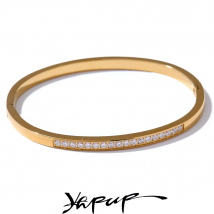 Yhpup 60 mm schickes, glänzendes Zirkonia-Tagesarmband, Armreif aus 316L-Edelstahl, modisch, trendig, wasserdicht, Schmuckzubehör