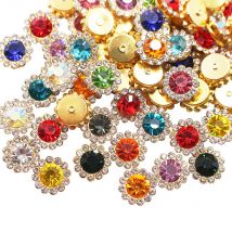 30–100 Stück goldene Sonnenblumen-Klauen-Strasssteine, glitzernde Kristalle, Strasssteine, Perlenbesatz, zum Aufnähen von Strasssteinen für Kleidung, Schuhtasche