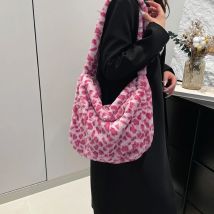 Große Kapazität Leopard Frauen Schulter Taschen Faux Pelz Umhängetasche Damen Plüsch Hobos Umhängetasche Vintage-Mode Weibliche Handtaschen