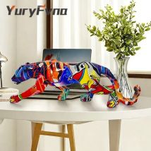 YuryFvna Graffiti-Panther-Statue, Tierfigur, abstrakter geometrischer Stil, Kunstharz, Leoparden-Skulptur, Heimbüro, Desktop-Dekoration