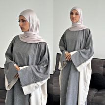 Nuovo abito musulmano patchwork caftano marocchino design a contrasto di colore laterale taglio ampio adatto per vestire saudite Ramadan modeste quotidiane