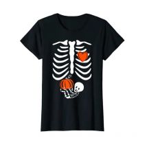 Womens Skeleton Baby Pregnant Xray Rib Cage Halloween Costume T-Shirt Pregnancy Announcement Aesthetic Clothes Wife Funny Tees