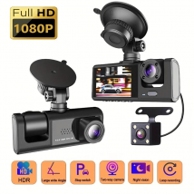 Dashcam a 3 canali, FHD1080P, visione inversa ultra grandangolare, registrazione in tempo reale, adatta a tutti i modelli di veicoli
