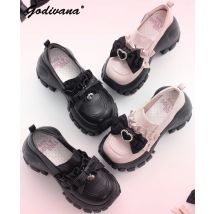 Original Design Jk Uniform Schuhe Muffin High Heel Frauen Mädchen Süße Abnehmbare Schleife Leder Schuhe Dicken Boden Paltform Pumpen