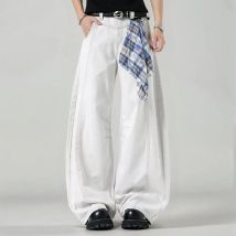 Männer Lose Breite Bein Plaid Hosen Weiß Männer Herbst High Street Hip Hop Casual Hosen Baggy Fit Streetwear Marke Amerikanischen stil