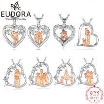 Eudora collana in argento Sterling 925 madre bambino famiglia oro rosato zircone ciondolo cuore donna gioielli squisiti regalo per la festa della mamma
