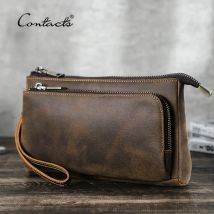 CONTACT'S Pochette da uomo in vera pelle Design Borsa a mano Portafoglio lungo Borsa da uomo Borsa da viaggio per ricarica Organizzatore di cavi
