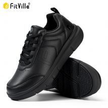 FitVille Herren-Freizeitschuhe aus Leder, breite Wanderschuhe, leicht, für geschwollene Füße, lindert Fußschmerzen