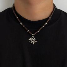 Ingemark Goth Minimalismus Kokosnussschale Holzperlen Kette Halskette für Männer Neuer Trend Vintage Sonnenblumen Anhänger Halsband Halsschmuck