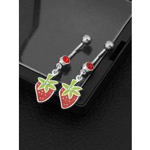 2024 New Dripping Oil Strawberry Belly Ring - Cute Sweet Navel Piercing Jewelry, Stainless Steel Body Jewelry for Women