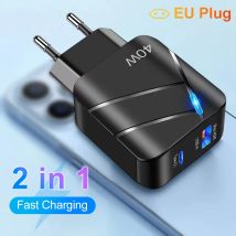 Caricatore USB C totale 40W PD Adattatore per caricatore da muro QC 3.0 a ricarica rapida per iPhone 14 13 Caricatore USB Samsung Xiaomi Ricarica rapida