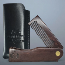 Gracemen Foldable Comb with PU Case Natural Dark Sandalwood Premium Comb for Hair Beard Mustach Pocket Size