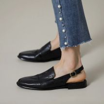 Frau Pantoletten Echtes Leder Rindsleder W Sommer Schuhe Damen Muller Runde Kappe Frühling Sandalen Mit Schnalle Komfort Einfache Wohnungen