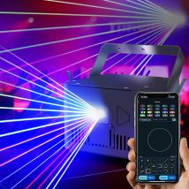 NUOVO! Proiettore 3D DMX con luci da discoteca laser 5W con controllo IOS/Android attivato dal suono per eventi di nozze Home Dance Dj Party