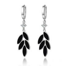 Trendy 925 Sterling Silver Earrings For Women Vintage Black Leaves Temperament long Eardrop Jewelry Lady Anniversary Accessories