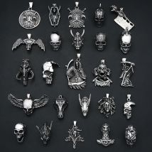 Retro Punk Schädel Anhänger Edelstahl Gothic Reaper Halskette Für Männer Frauen Einzigartige Biker Amulett Schmuck Geschenk Dropshipping