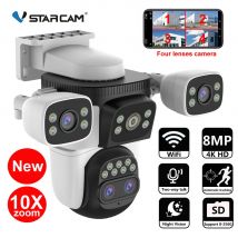 Vstarcam 8MP 4K 10X Zoom WIFI IP Kamera 4 Objektiv 4 Bildschirme Im Freien Wasserdichte Smart Tracking PTZ Kamera Video Überwachung Kamera