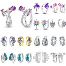 925 Sterling Silber Blume Pflanze Serie Schmuck Mode Zirkon Kreis Creolen Für Frauen Ohrring Schmuck Geschenke Zubehör