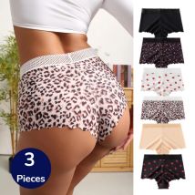 WarmSteps 3PCS Neue Spitze Damen Höschen Süße Boxer Sexy Dessous Leopard Unterwäsche Atmungsaktive Boyshorts Hübsche Unterhosen Verkauf