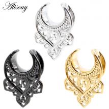 Alisouy 1 Stück Edelstahl Hohler Blütenblatt-Ohrstecker Tunnel-Plugs Expander Stretcher Gauges Ohrringe Piercing Körperschmuck