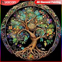 HUACAN Diamant-Gemälde, Fantasy-Landschaft, voller Platz, runder Bohrer, Mosaik-Baum, 5D-Gemälde für den Innenbereich