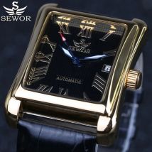 SEWOR Fashion Rectangle Mechanical Watches Men Roman Display Automatic Mechanical Wristwatches Reloj Hombre Relogio Masculino