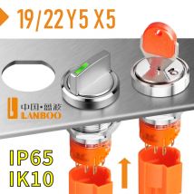 LANBOO 19mm/22mm Metall-Knopfschalter und Schlüsselschalter: 1NO1NC (2 Gänge)/2NO2NC (3 Gänge) Edelstahl; Spannung: 5–24V