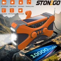 Wielofunkcyjne radio słoneczne 10000 mAh z alarmem pogody AM/FM/NOAA, podwójnymi głośnikami stereo, ładowarką do telefonu, latarką LED i alarmem SOS