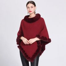 Europa Und Die Vereinigten Staaten Neue Herbst Winter Nachahmung Rex Kaninchen Haar Kragen Cape Frauen Gestrickte Pullover Pullover Schal Mantel