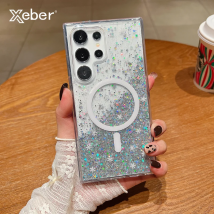 Glitzer bunt für Magsafe Flower Hülle für Samsung Galaxy S25 S24 Ultra S23 Plus A55 Transparente Bling Gradient Bumper Cover