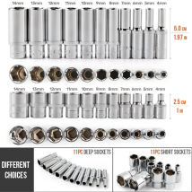 Set di bussole da 1/4" Set di bussole profonde corte/lunghe a 6 punti Set di chiavi a bussola CRV Adattatore per testa con punta a cricchetto per chiave dinamometrica