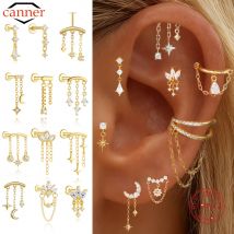 CANNER 1PC 925 Sterling Silver Eight-pointed Star CZ Piercing Earring For Women Ins Tassel Chain Stud Earring Party Fine Jewelry