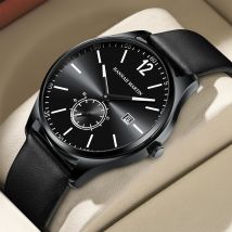 Hannah Martin Marke Herrenuhr 42mm Silber Schwarz Business Style Timing Kleines Zifferblatt Mode Sport Leder Casual Herren Armbanduhr