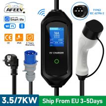 AFEEV 3,5/7KW cargador EV portátil Type2 IEC62196-2 cargador de coche eléctrico 16A EVSE Cable de carga rápida WiFi aplicación Bluetooth Control