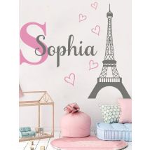 Custom Name Paris Eiffel Tower Heart Wall Sticker Girl Room Kids Room City Landscape Wall Decal Bedroom  Decor