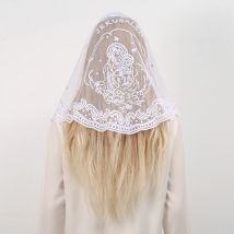 1Pc Women's Elegant Solid Color Virgin Mary Embroidery Lace Triangle Scarf Shawl Headscarf Hijab Wedding Scarves