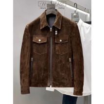 Herbst Retro Herren Echtes Leder Jacke Zipper Wildleder Schaffell Designer Oberbekleidung Langarm Revers Motorrad Kurzen Mantel Männlich