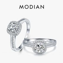 Modian Verlobungsringe aus echtem 925er-Sterlingsilber, rund, klarer Zirkonia, für Frauen, Hochzeit, Versprechen, Statement-Schmuck, Geschenk