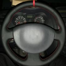 Handgenähter schwarzer Kunstleder-Lenkradbezug für Renault Megane 2 2003–2008, Kangoo 2008 Scenic 2 2003–2009