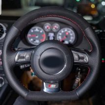 Schwarzer Leder-Wildleder-Lenkradbezug für Audi TT TTS (8J) 2006–2013 2014, A3 S3 (8P), Sportback 2008 2009 2010 2011 2012