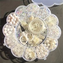 Pudełko do przechowywania z 13 przegródkami, białe kwiaty śliwy, koraliki akrylowe, zestaw do ręcznego tworzenia biżuterii, bransoletka DIY, naszyjnik, zawieszka do telefonu.