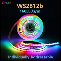 WS2812B IP65 DC5V SPI RGB-IC-Streifenlicht, 160 LEDs, individuell adressierbar, intelligente Pixel, Bandlicht, Schwarz, Weiß, wasserdicht