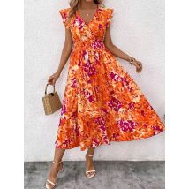 2023 sommer Neue frauen Ärmelloses Schulter Kleid Böhmischen Stil Elastische Taille Rüschen Twisted Schichten