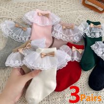 3 Paare/los Baby Mädchen Rüschen Spitze Socken Kinder Tutu Tanz Baumwolle Socke Kinder Prinzessin Rüschen Solide Kurze Socken Für 0-5 jahre