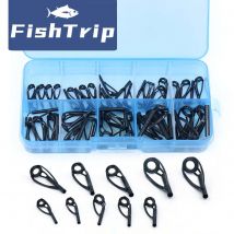 FishTrip Fishing Rod Guide Tip Repair Kit Black Top Tip Replacement 5-50pcs Stainless Steel Frame Ceramic Ring Building Repair