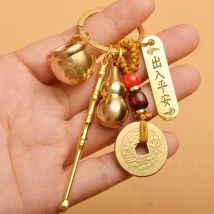 Vintage Glückskürbis-Schlüsselanhänger, Anhänger, Feng Shui-Schlüsselanhänger, massives Messing, Münzen, Geldbörse, Schlüsselanhänger, Charm, wohlhabender Schlüsselhalter